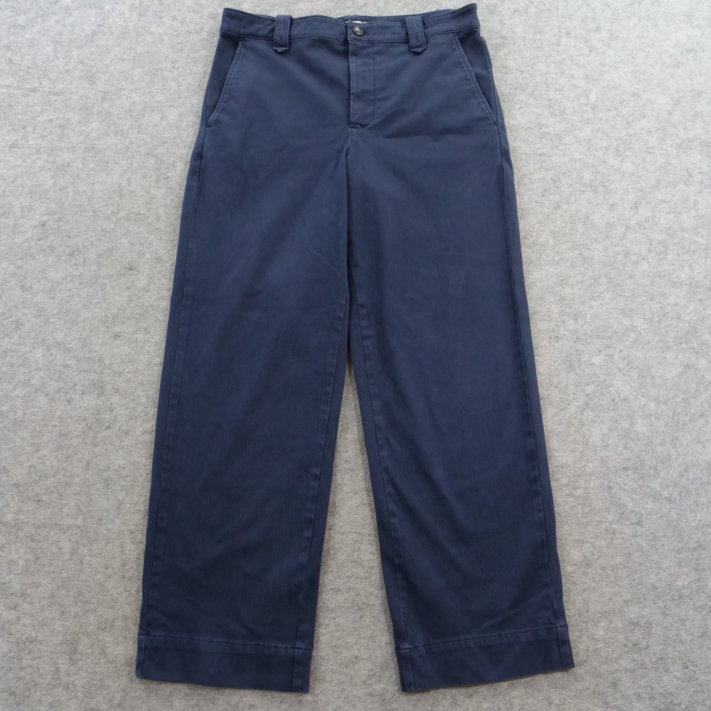 Faherty Pants Womens 8 Navy Blue Organic Cotton Stretch Wide Leg Chino High Rise